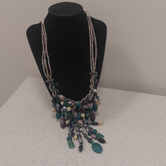 Chico's Multicolor Chunky Beaded Statement Bib DrapeNecklace - Picture 3 of 17